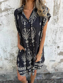 Full Size Printed Short Sleeve Button-Up Shirt Dress Plus Size - Store 42