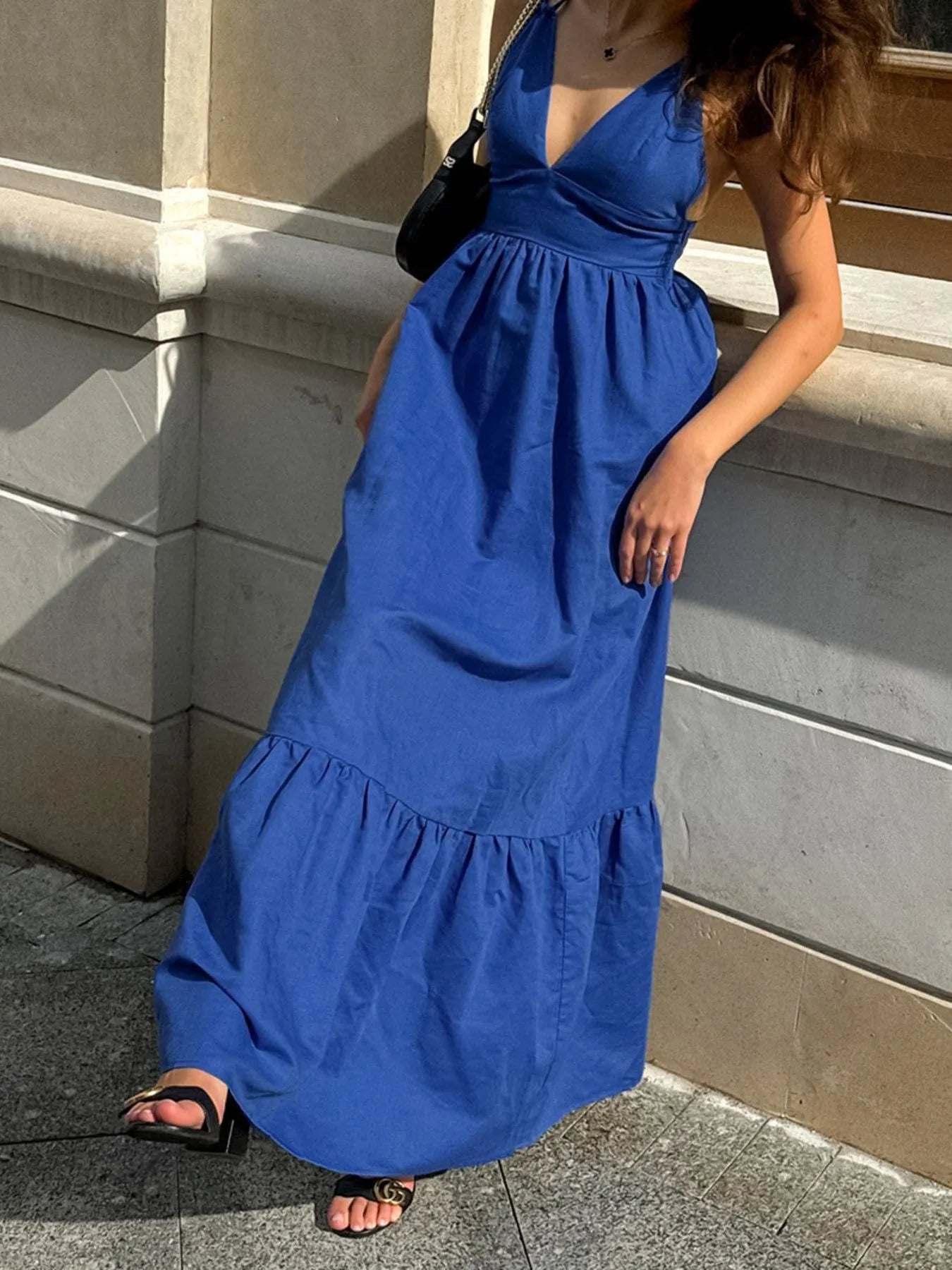 V-Neck Tiered Maxi Cami Dress