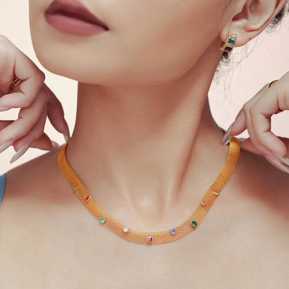Elegant 18K Gold-Plated Titanium Steel Zircon Necklace - 15 In Chain with 2 In Extension