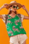 BiBi Tiger Printed Jersey Block T-Shirt with Aztec Trim - Store 42