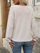 Striped V-Neck Button Front Casual Top