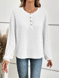 Ivy Lane Half Button Long Sleeve Top - Opaque, Slightly Stretchy, 95% Polyester, 5% Spandex - Store 42