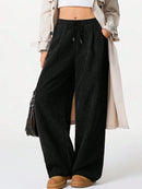 Drawstring Wide Leg Pants Black·