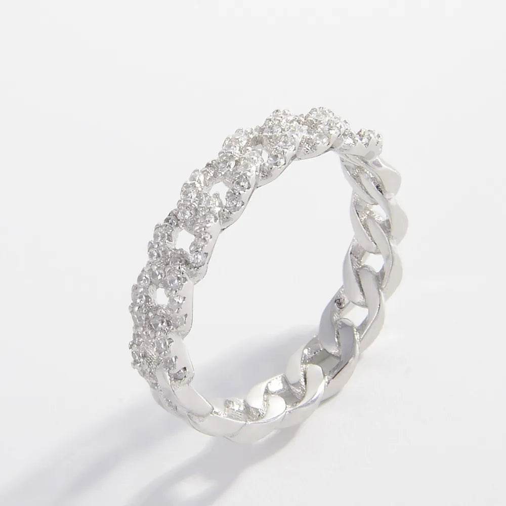 Elegant 925 Sterling Silver Ring With Zircon Inlay - Platinum-Plated, Stunning Design