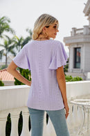 Trendsi Eyelet Flutter Sleeve Semi-Sheer Round Neck Casual Top - 100% Polyester - Store 42