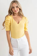 And The Why Shirring Puff Sleeve Bodysuit - Store 42