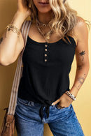 Full Size Casual Ribbed Button-Front Tie-Hem Tank Top Plus Size Black