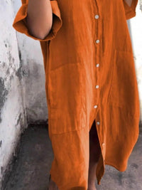 Full Size Casual Linen Button-Down Shirt Dress Plus Size - Store 42