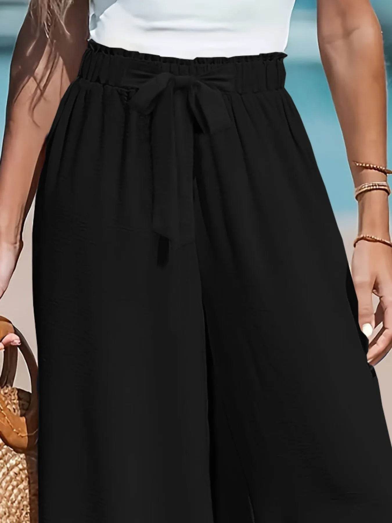 Full Size Drawstring Waist Wide Leg Pants Plus Size - Store 42