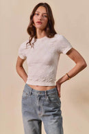 Trendsi Floral Pattern Seamless Short Sleeve Top - Comfortable & Stylish Ribbed Design - Store 42