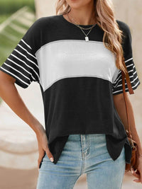 Stylish Color Block Striped Sleeve Casual T-Shirt for Everyday Comfort and Versatility - Store 42