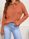 Long Sleeve Thermal Knit Polo Top Terracotta