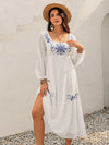 Printed Square Neck Balloon Sleeve Dress White