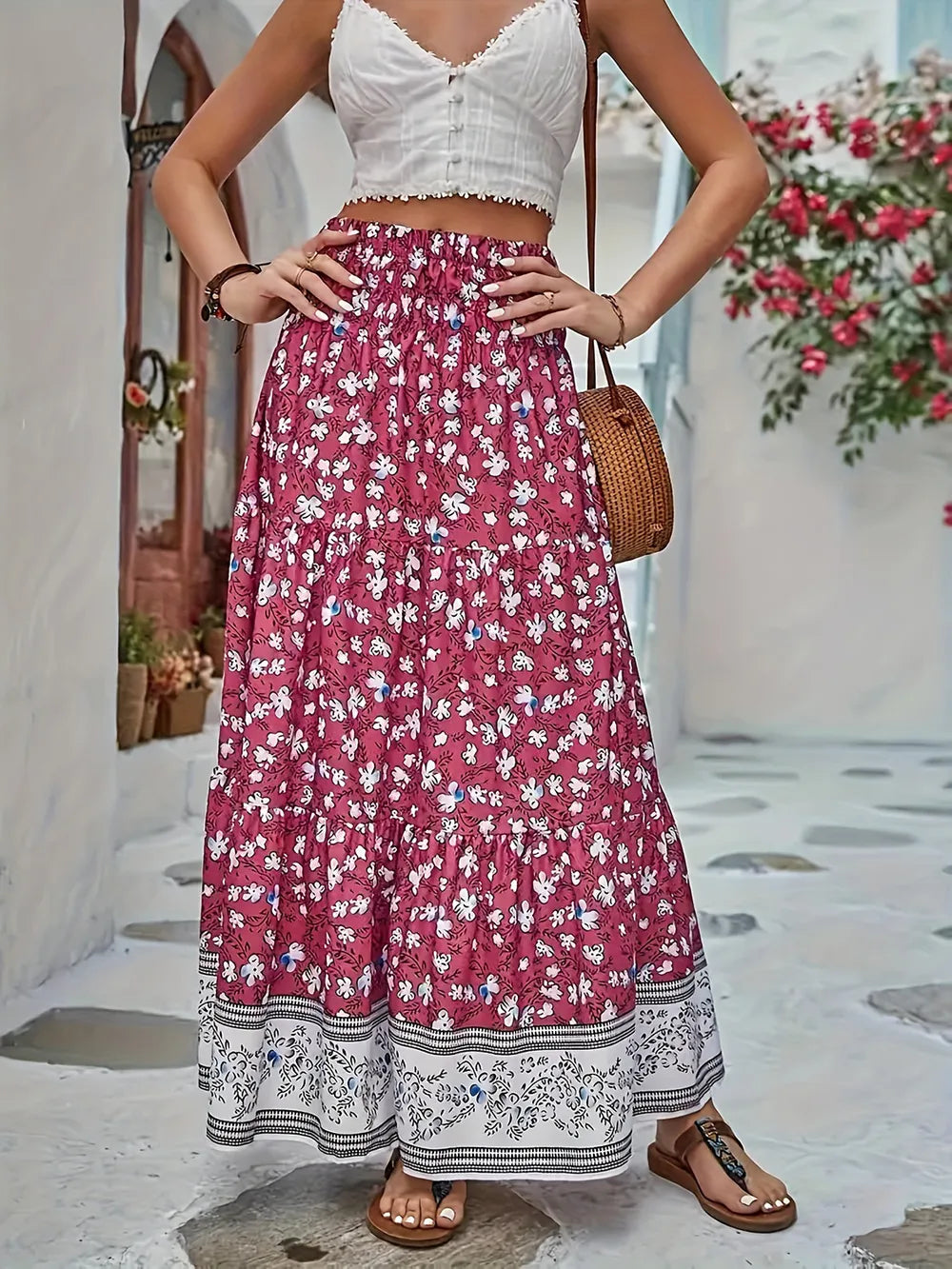 Stylish Full Size Tiered Skirt With Elastic Waist, Ruched Opaque Fabric, 100% Polyester