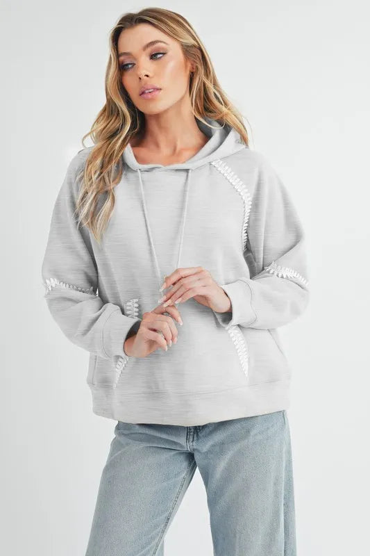 Aemi + Co Lace Detail Drawstring Hoodie with Kangaroo Pocket