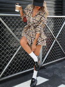 Plaid Button Up Shirt and Skirt Set