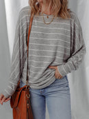 Sleek Stripe Dolman Sleeve Drop Shoulder Top - Soft Stretchy Blend, Easy Care, Imported Fashion - Store 42