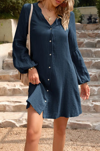 Devine Notched Balloon Sleeve Mini Dress Navy