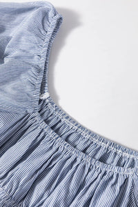 Striped Bubble Sleeve Ruched Babydoll Dress