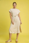 Umgee Side Slit Short Sleeve Midi Tee Dress ECRU