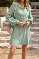 Devine Notched Balloon Sleeve Mini Dress