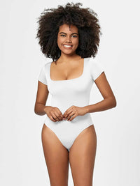 Full Size Square Neck Short Sleeve Bodysuit - Store 42