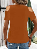 Sleek Cold Shoulder T-Shirt With Eye-Catching Metal Ring Detail - 95% Polyester, Slightly Stretchy - Store 42