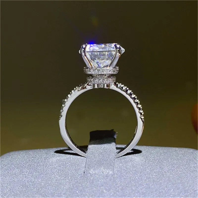 5 Carat Moissanite Ring in 925 Sterling Silver with Zircon Accents and Certificate