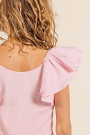 BiBi Wide Layered Ruffle Sleeve Scoop Neck Ribbed Top - Store 42