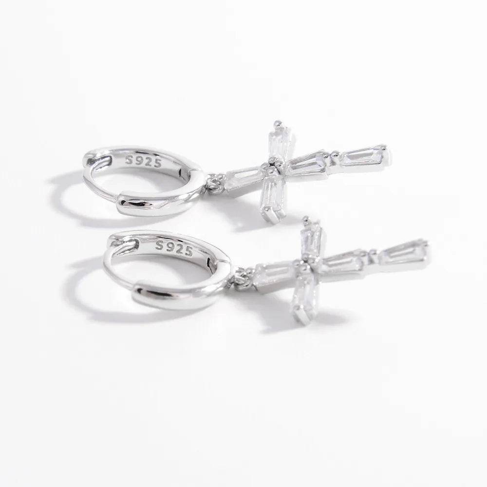 Elegant 925 Sterling Silver Zircon Cross Earrings - Platinum & 18K Gold-Plated - Store 42