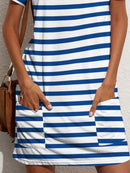 Contrast Striped Round Neck Short Sleeve Dress