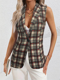 Trendy Plaid Button-Up Collared Neck Vest for Women - Versatile Layering Essential - Store 42