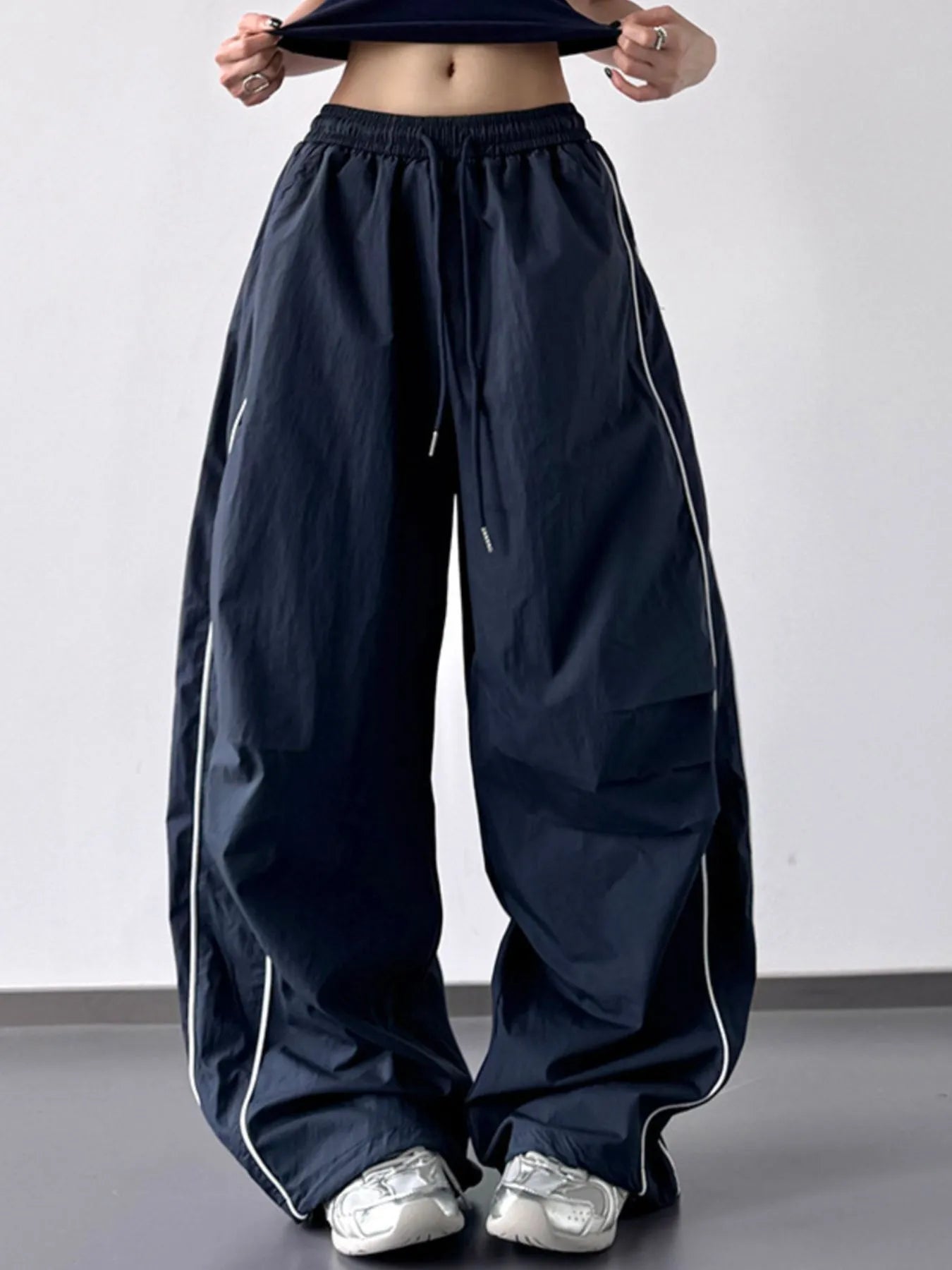 Oversized Drawstring Wide Leg Pants with Pockets - 100% Polyester for Ultimate Comfort