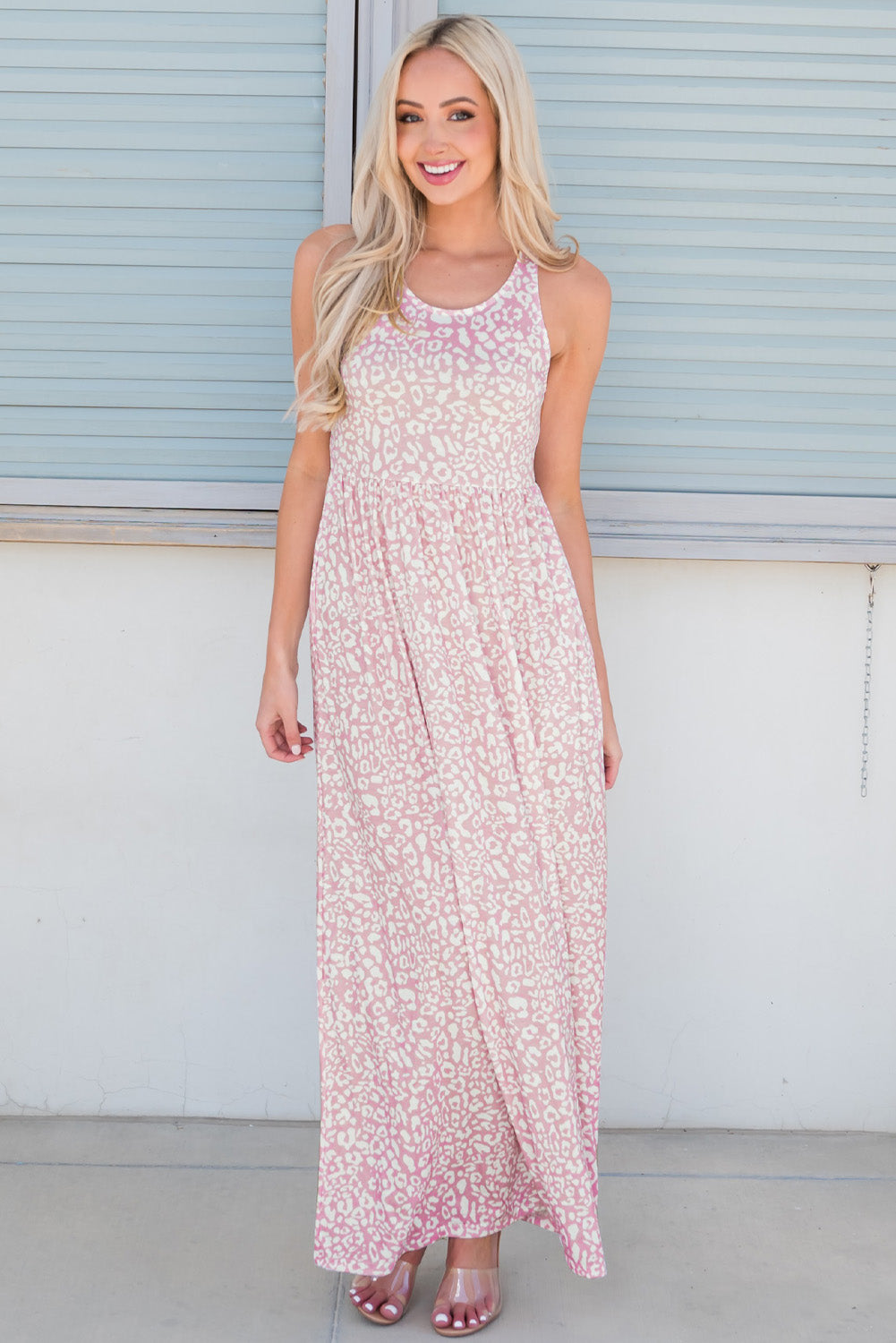 Trendy Leopard Print Sleeveless Maxi Dress with Round Neck and Slight Stretch - Opaque, Casual Style