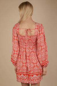 VERY J Printed Smocked Chest Boho Mini Dress