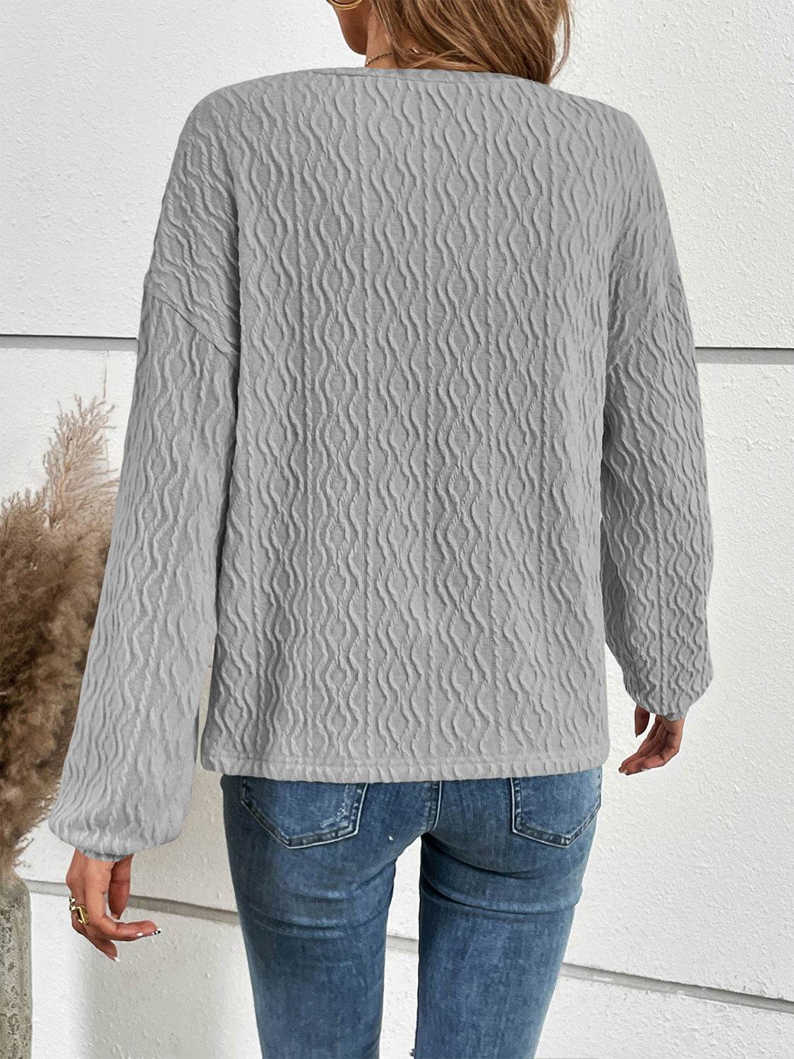 Ivy Lane Half Button Long Sleeve Top - Opaque, Slightly Stretchy, 95% Polyester, 5% Spandex