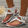 Double Buckle Toe Post Flats Sandals White