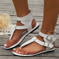 Double Buckle Toe Post Flats Sandals White