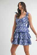 MABLE Floral Print Shoulder Tie Layered Mini Dress