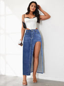 High Rise Slit Denim Skirt