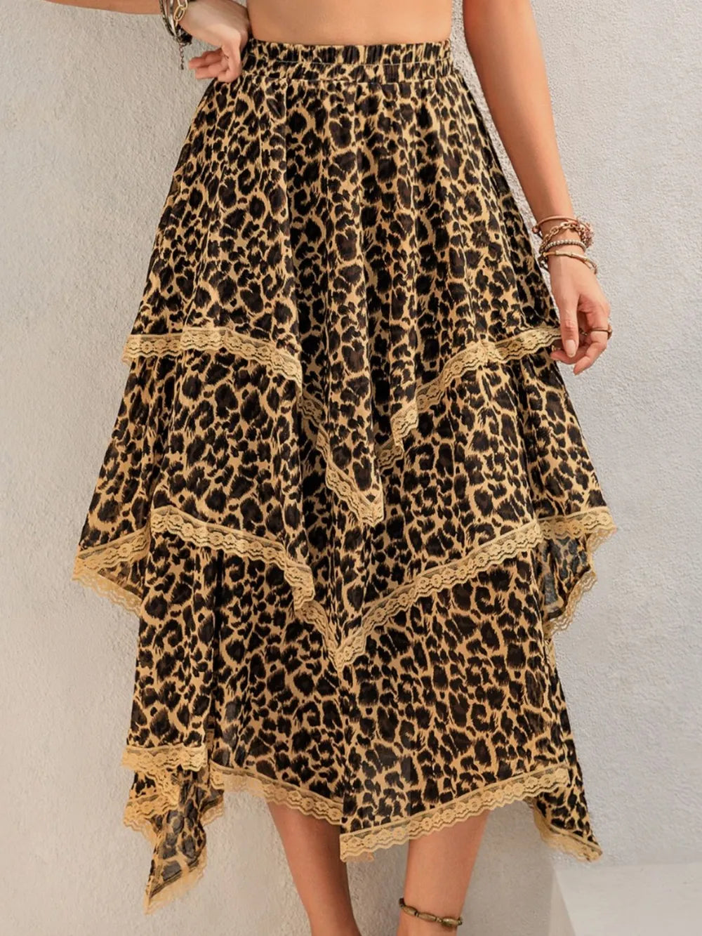 Lace Detail Layered Skirt - Chic Printed Design in Opaque 100% Polyester