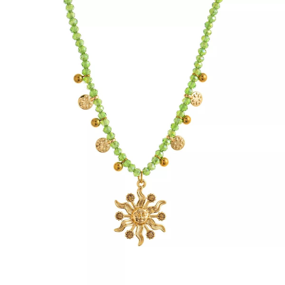 14K Gold-Plated Sun Pendant Necklace with Beads - Elegant Copper Jewelry for Everyday Wear - Store 42