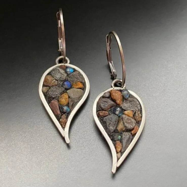 Elegant Natural Stone Dangle Earrings - Alloy and Natural Stone, 1.9 in Length