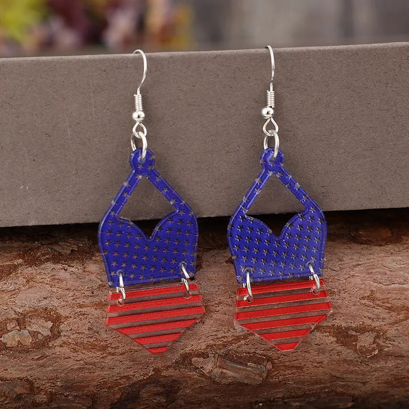 Patriotic US Flag Acrylic Earrings - Stylish Alloy Jewelry for Independence Day Celebrations