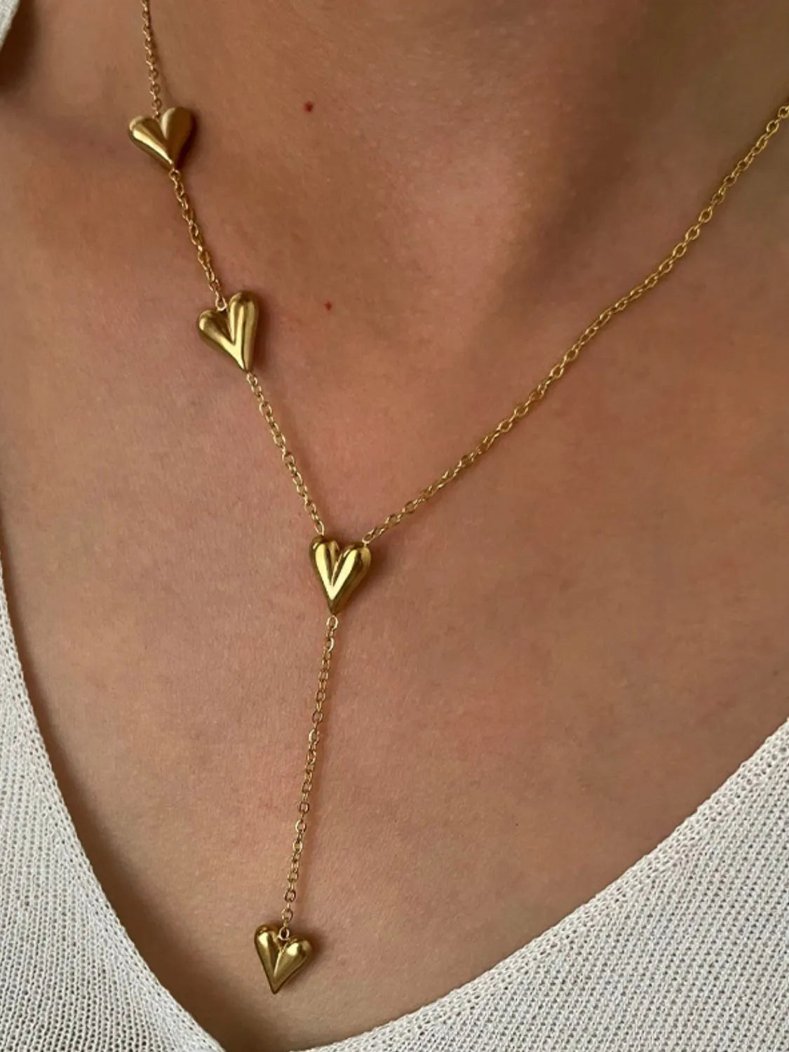 Stunning 18K Gold-Plated Heart Drop Y-Necklace with Multiple Charms for Elegant Layering