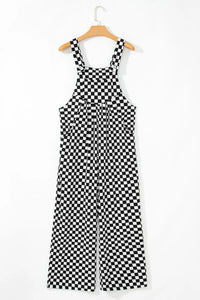 Checkered Print Pocketed Wide Leg Jumpsuit