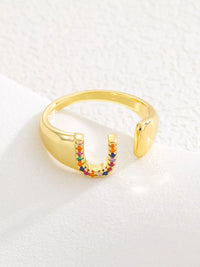 18K Gold-Plated Zircon Letter Ring U onesize