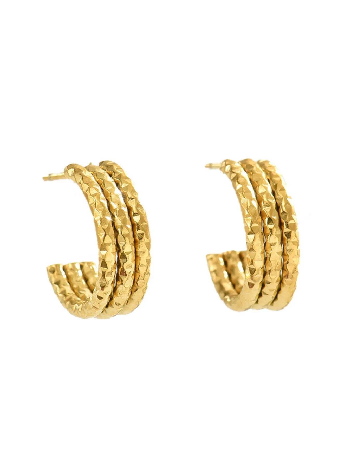 18K Gold-Plated Textured Triple Band Hoop Earrings - Store 42
