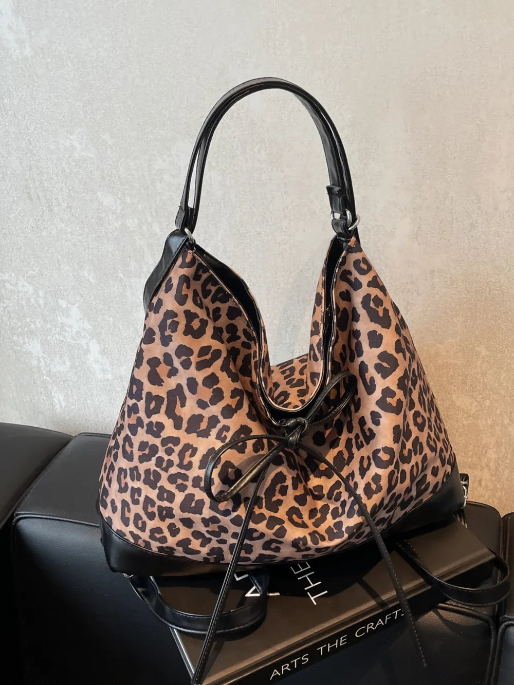 Large Leopard Print Dual Purpose Crossbody Bag - PU Leather and Polyester, Imported