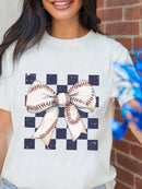 Checkered Bowknot Graphic Crew Neck T Shirt